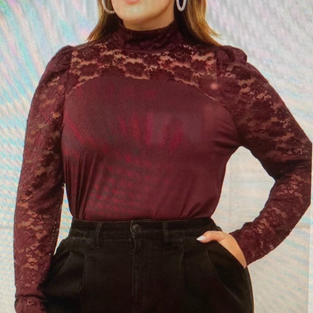 Eloquii Elements Deep Purple Lacey Blouse Women Size 18